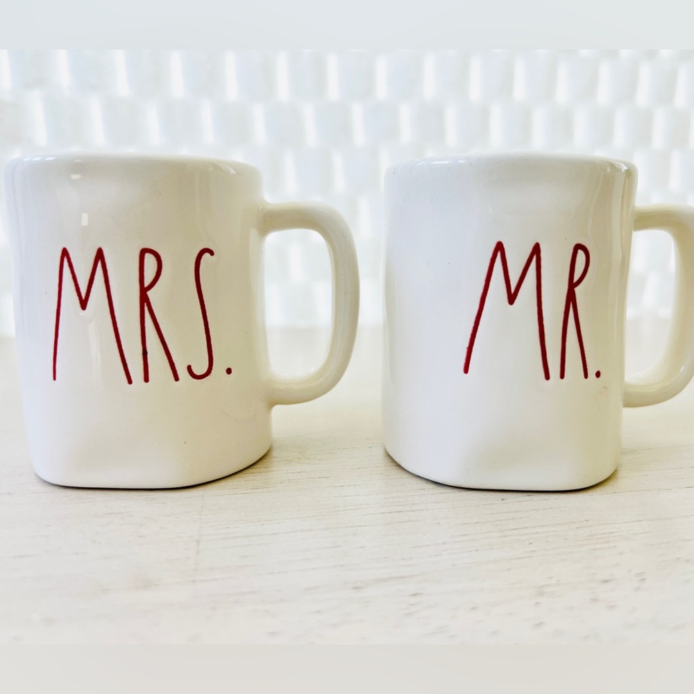 Rae Dunn Ceramic Mr. and Mrs. Mini Mugs Christmas Ornament Set
